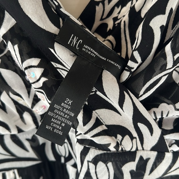 INC black and white dress flower design knee length 2x - Picture 3 of 7